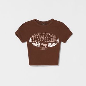 Brown Ribbed Cowgirl Baby Tee/ Crop Top